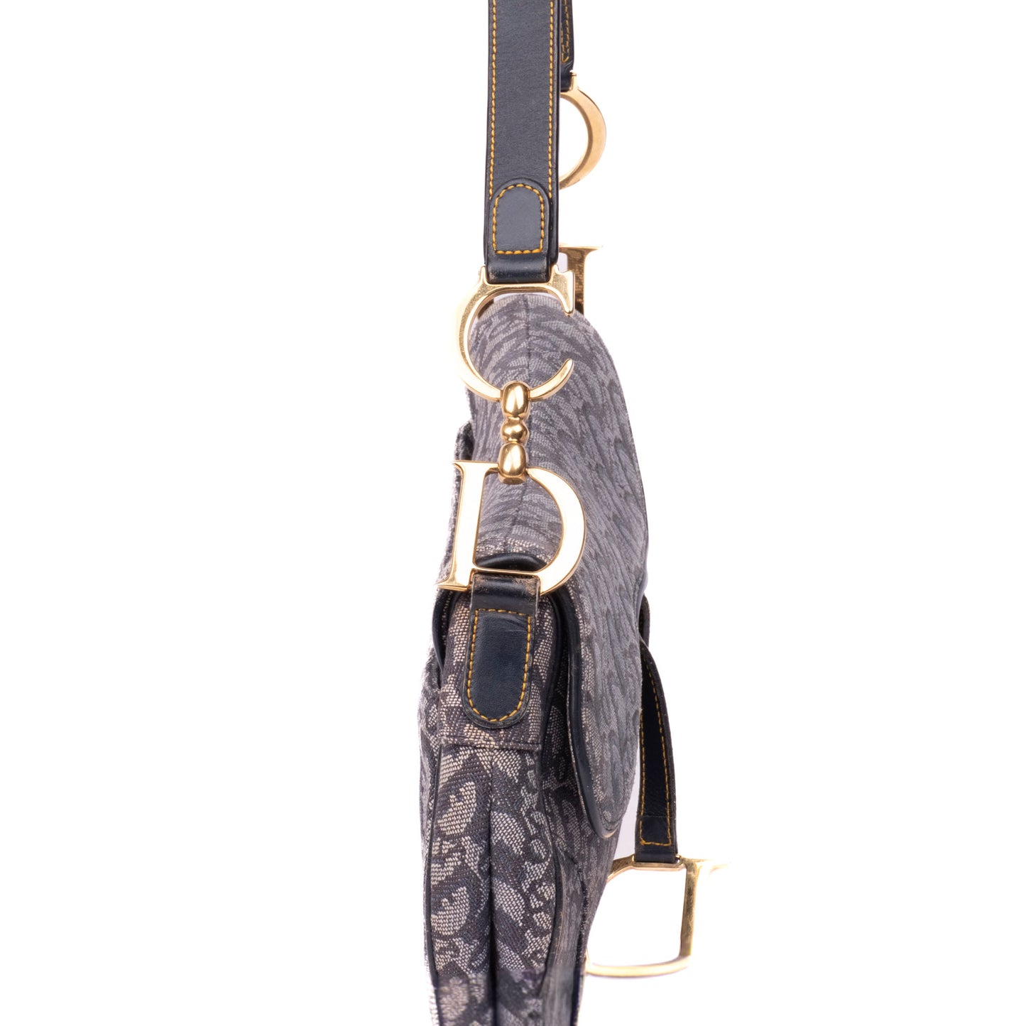 Christian Dior Navy Trotter Monogram Classic Saddle Bag GHW