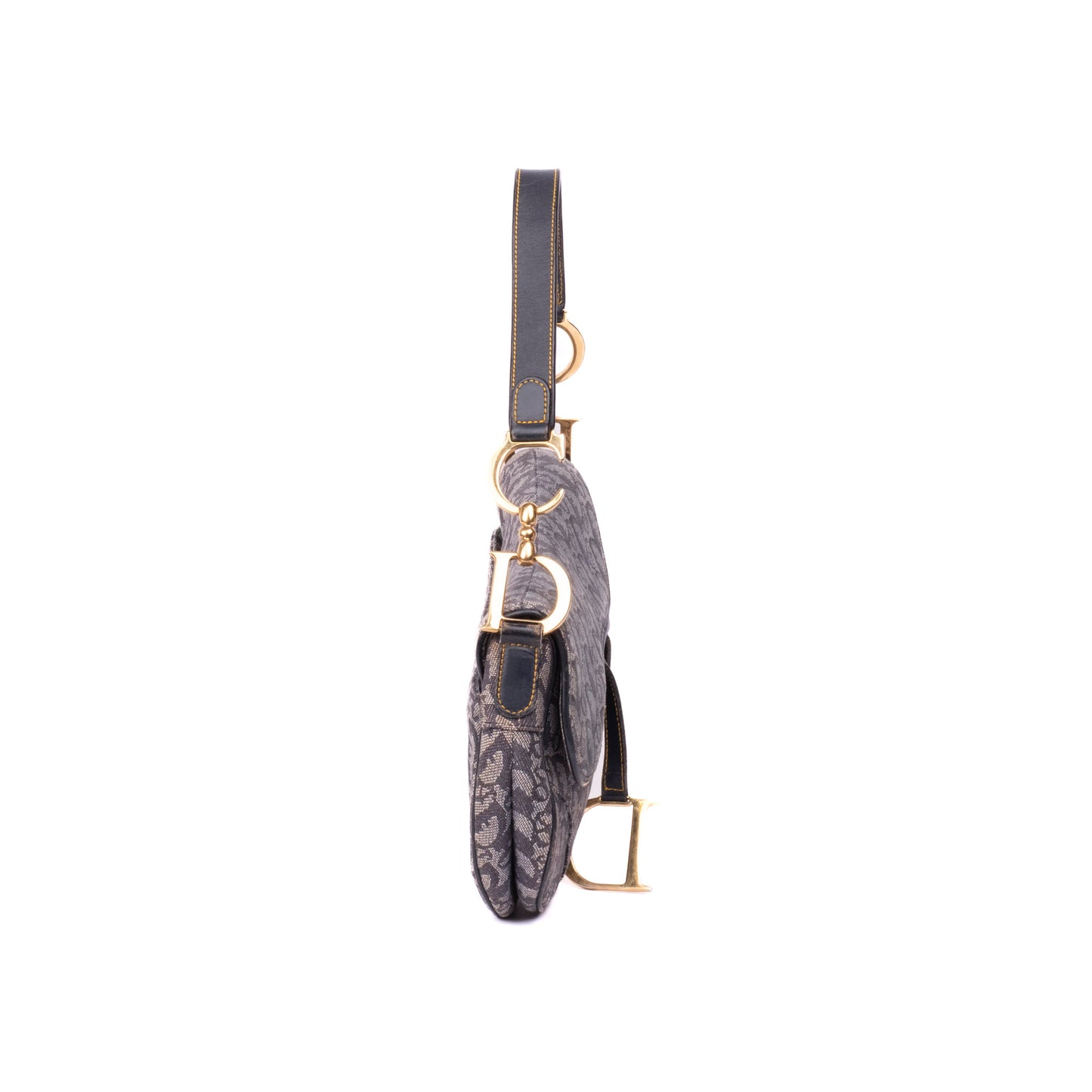 Christian Dior Navy Trotter Monogram Classic Saddle Bag GHW