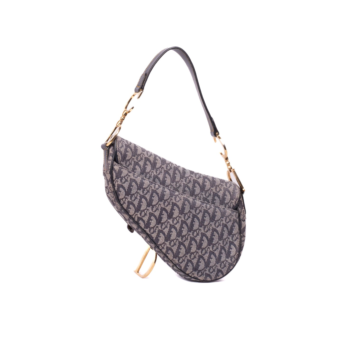 Christian Dior Navy Trotter Monogram Classic Saddle Bag GHW