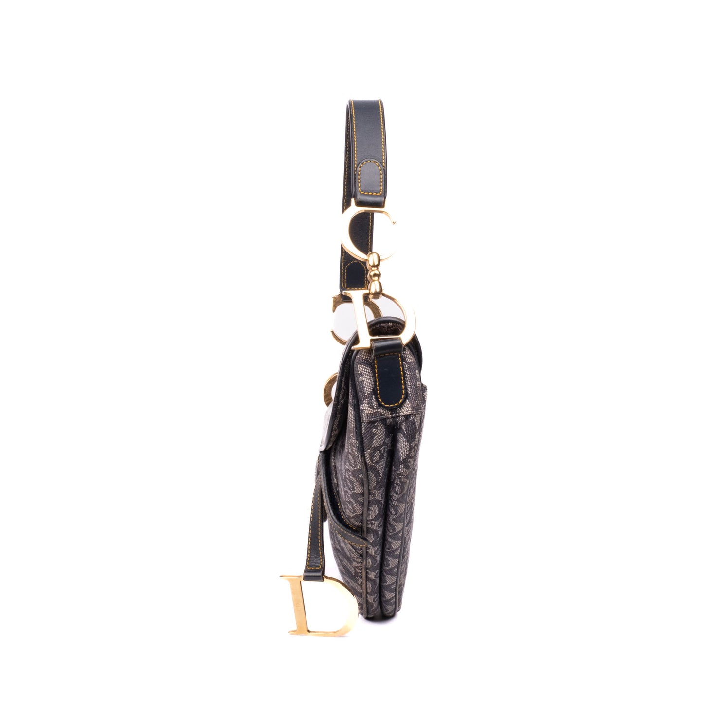 Christian Dior Navy Trotter Monogram Classic Saddle Bag GHW