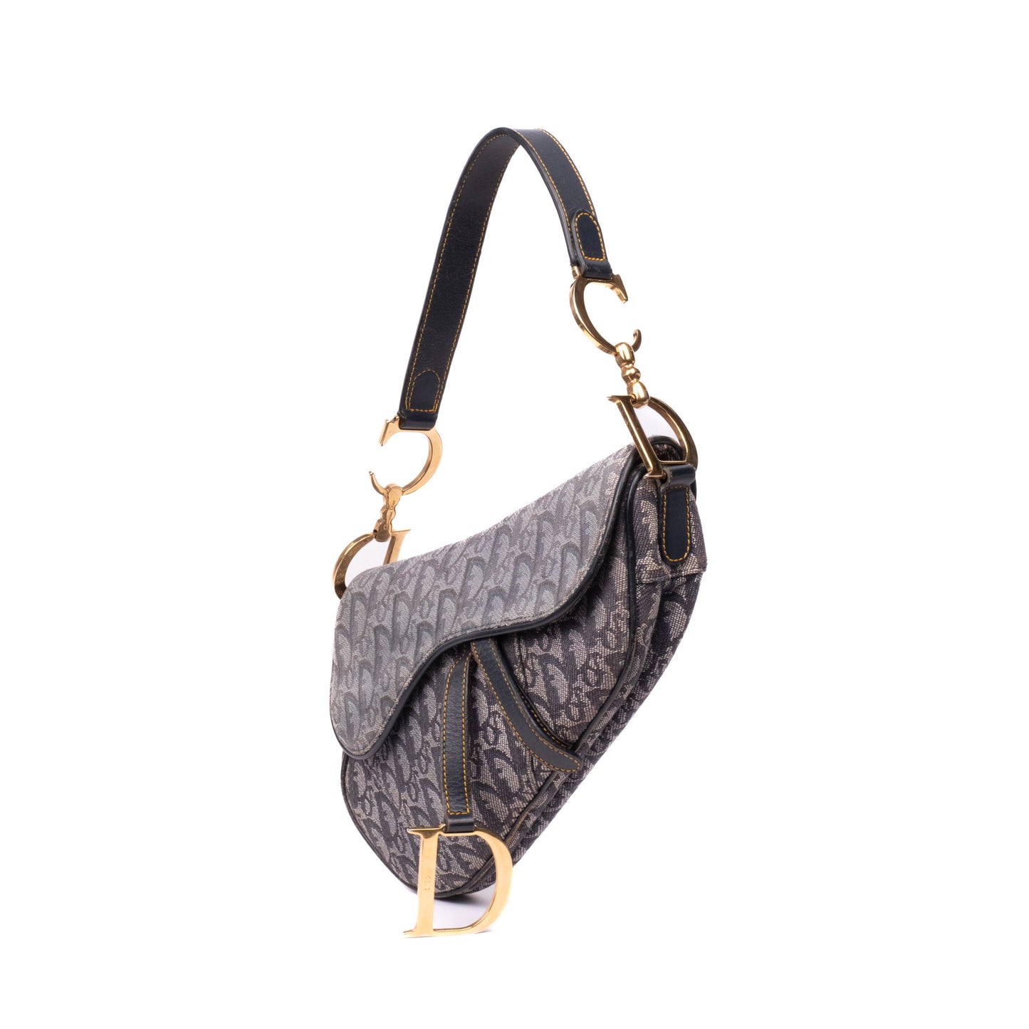 Christian Dior Navy Trotter Monogram Classic Saddle Bag GHW