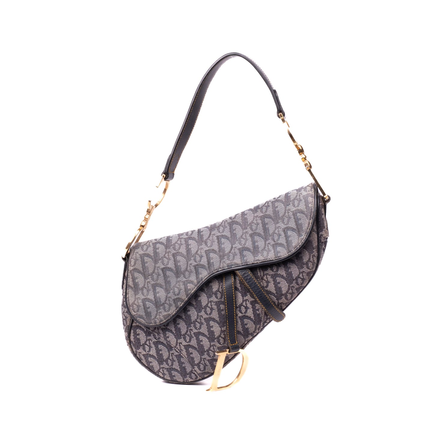 Christian Dior Navy Trotter Monogram Classic Saddle Bag GHW