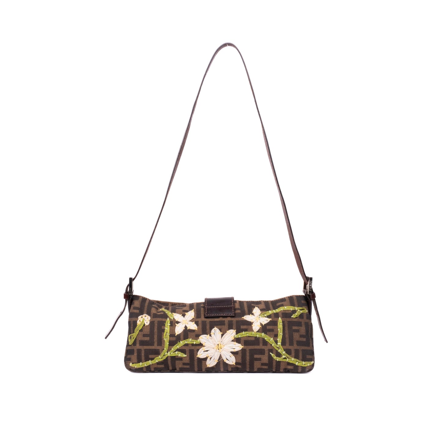 Fendi Brown Multicolored Zucca Embroidered Flower Crossbody Bag