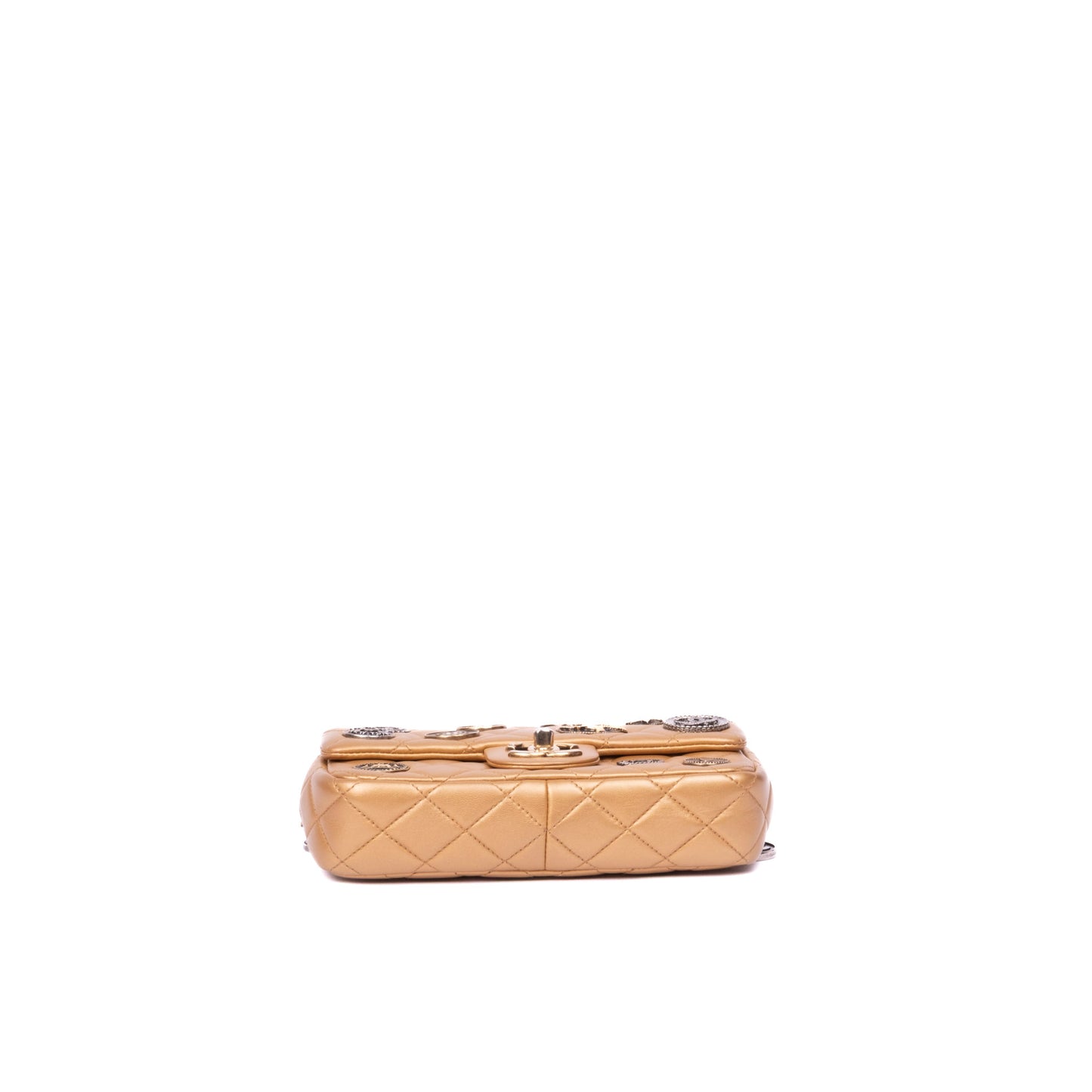 Chanel 2006 Metallic Gold Lambskin Leather Coin Medallion Mini Single Flap