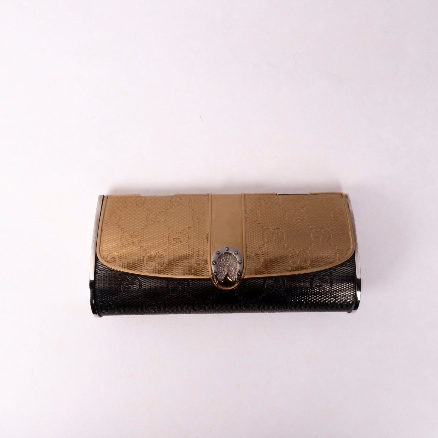 RARE Gucci Gold & Silver Metal Monogram Mini Clutch