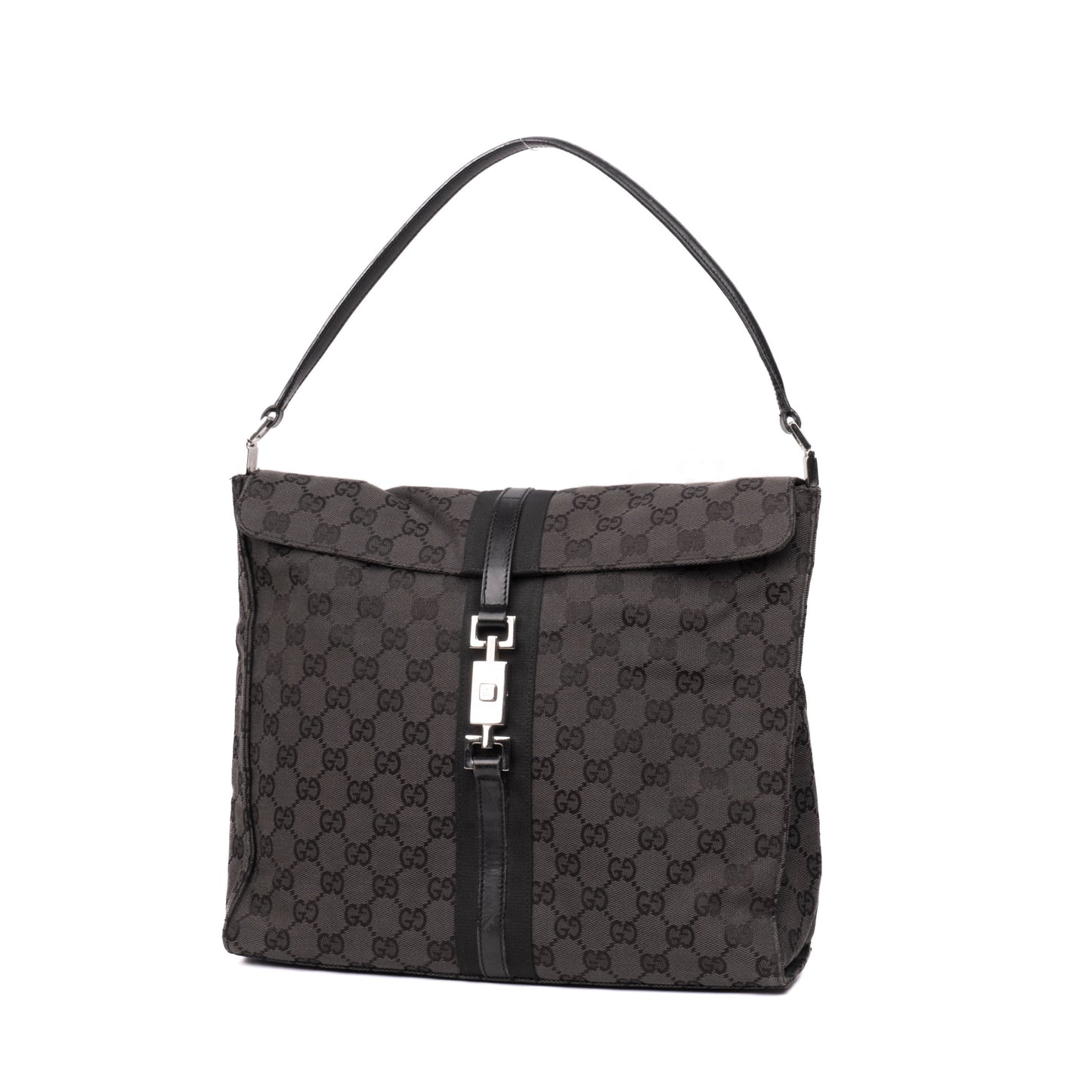 Gucci Black Canvas Monogram Square Jackie Shoulder Bag