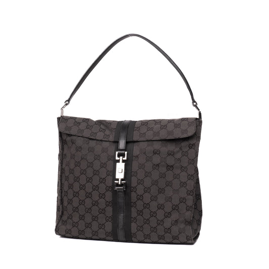 Gucci Black Canvas Monogram Square Jackie Shoulder Bag