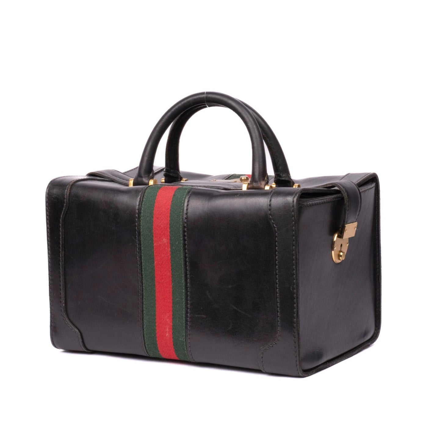Gucci Black Leather Sherry Line Doctor Boston Bag