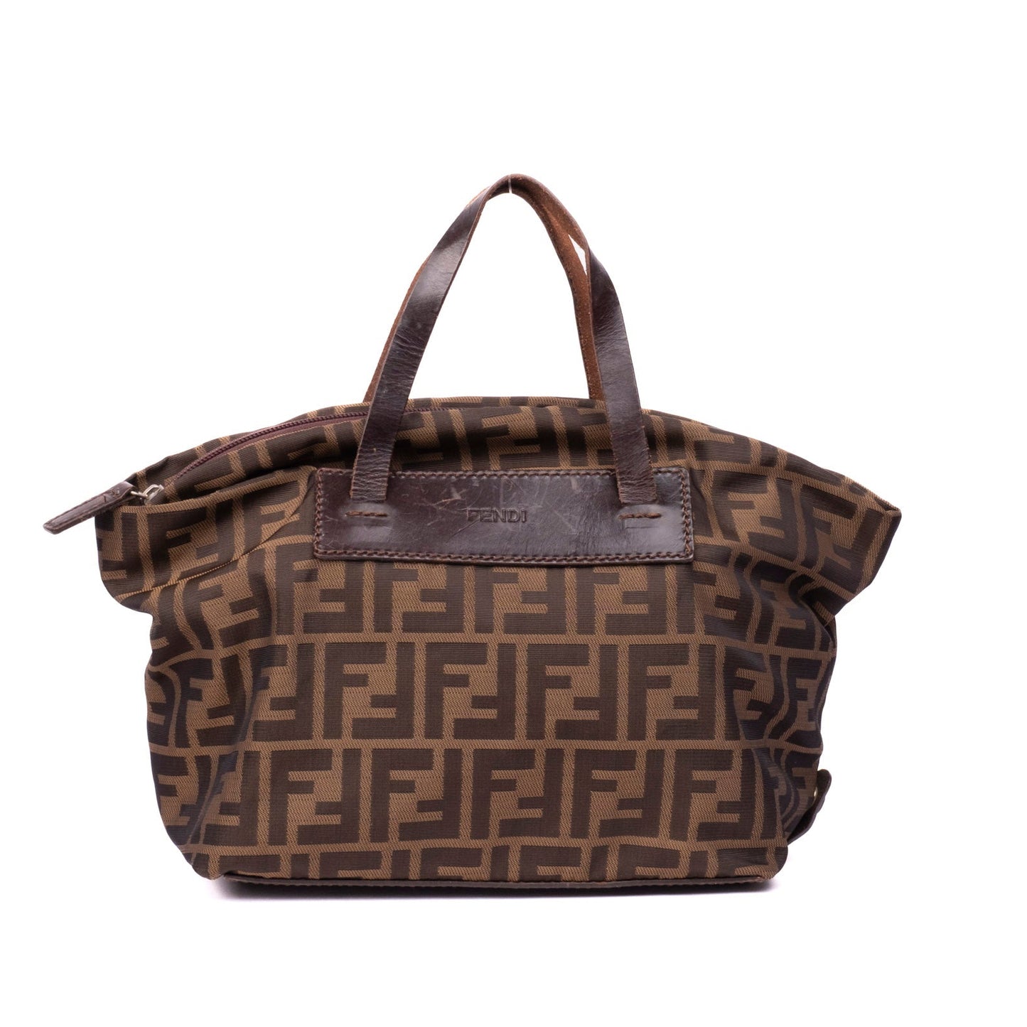Fendi Brown Zucca Canvas Leather Handle Tote