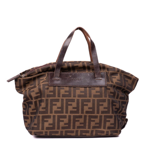 Fendi Brown Zucca Canvas Leather Handle Tote