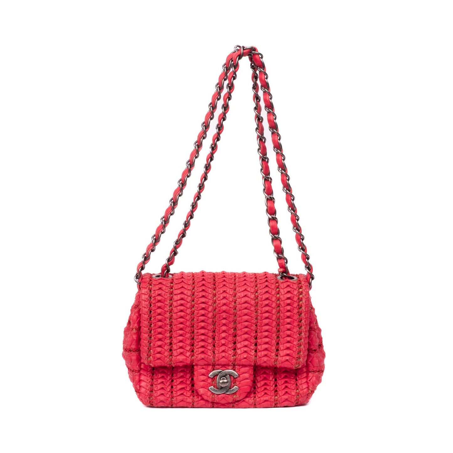 Chanel Hot Pink Mini Paris-Seoul Crochet Lambskin Square Flap Bag
