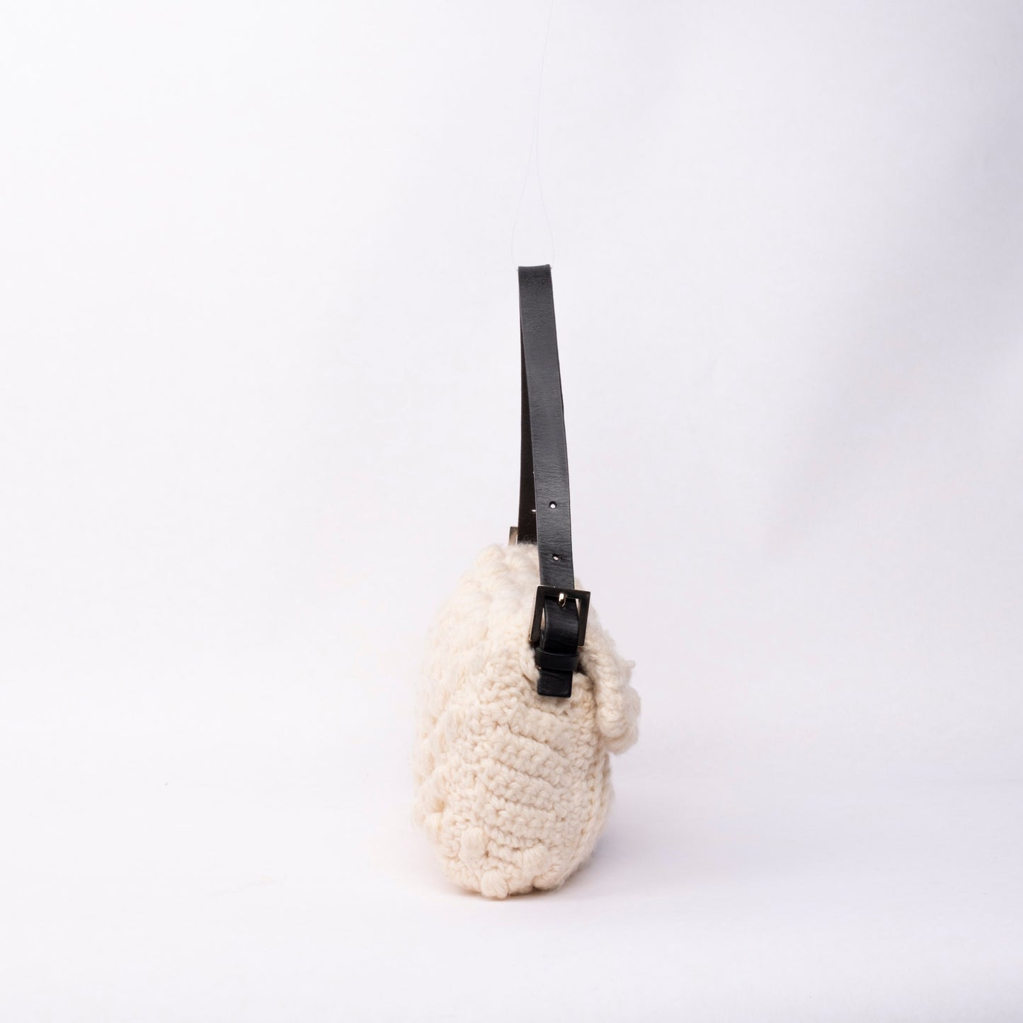 Fendi White Knit Baguette Shoulder Bag
