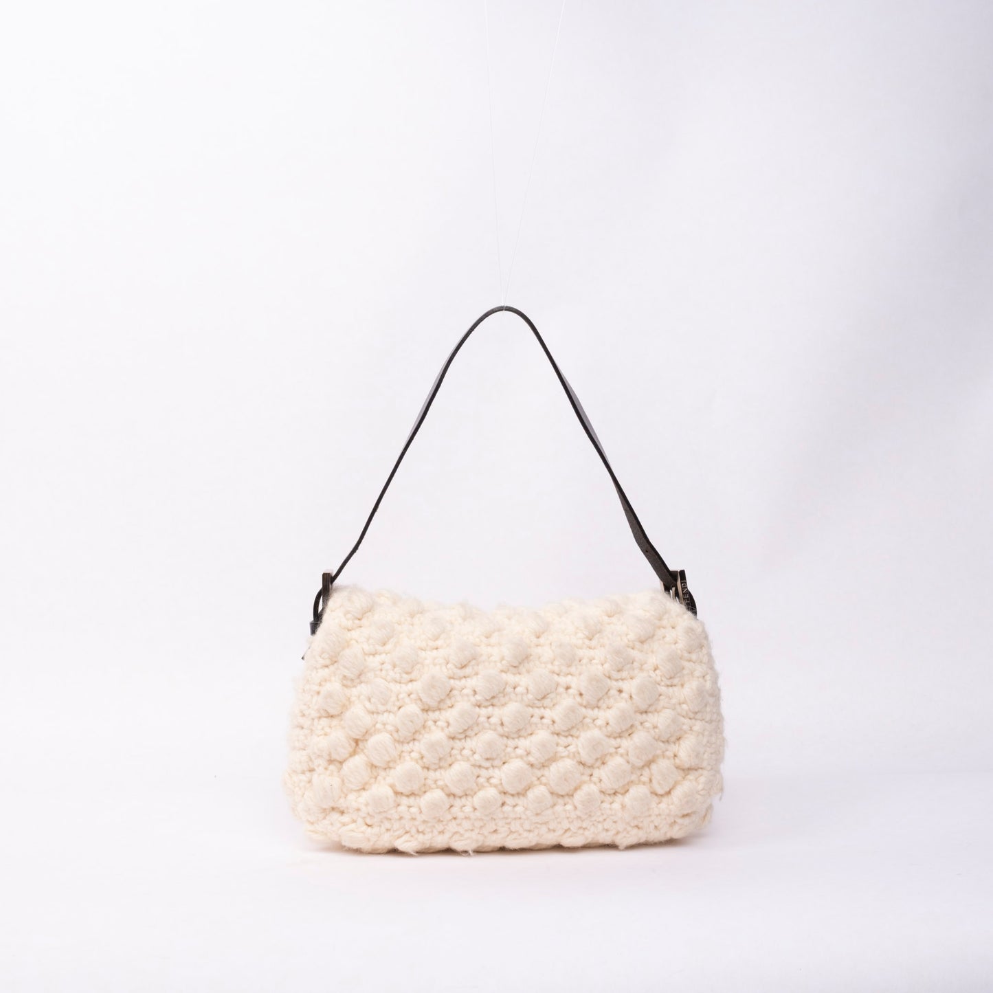 Fendi White Knit Baguette Shoulder Bag