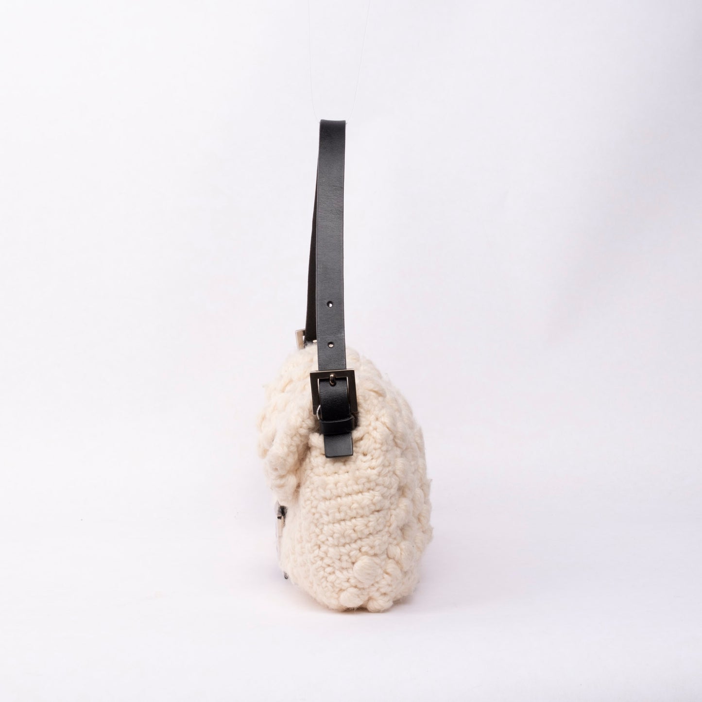 Fendi White Knit Baguette Shoulder Bag