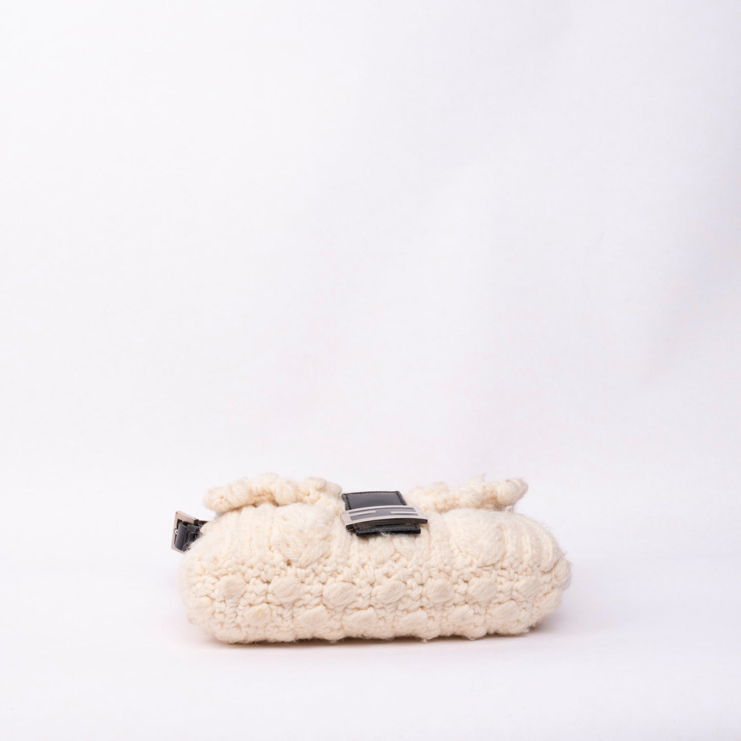 Fendi White Knit Baguette Shoulder Bag