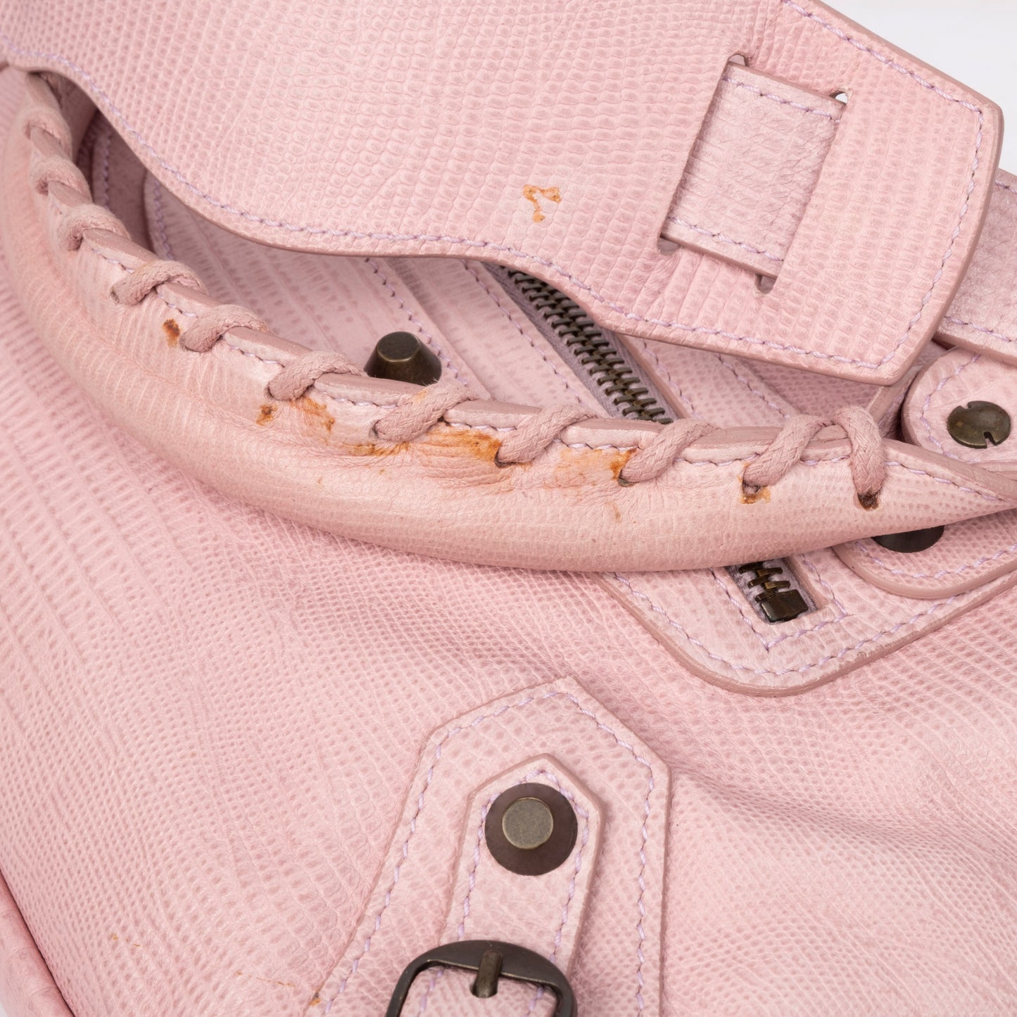 RARE Balenciaga Pink Leather Lizard Embossed First City Bag