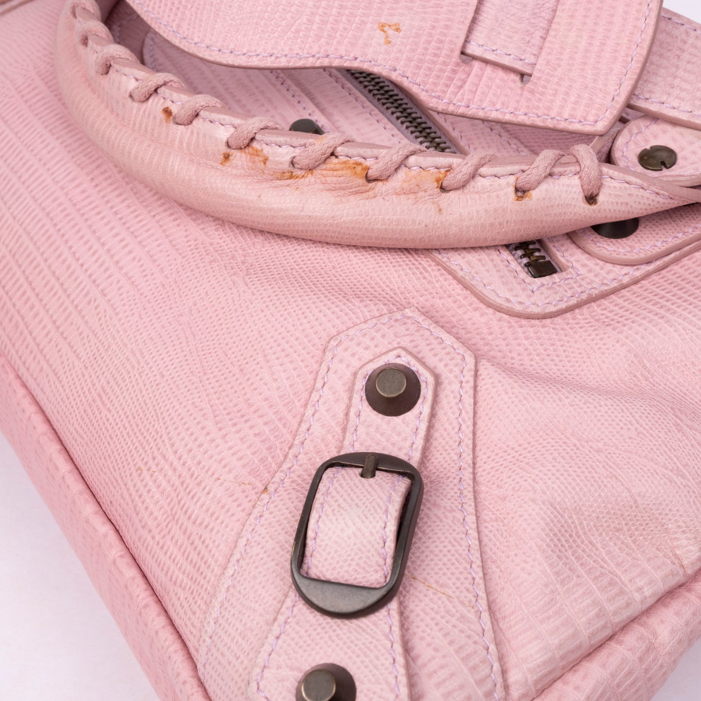 RARE Balenciaga Pink Leather Lizard Embossed First City Bag