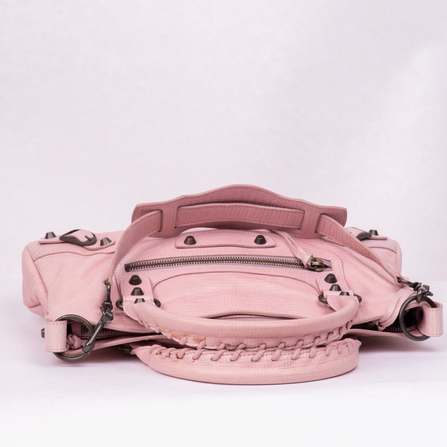 RARE Balenciaga Pink Leather Lizard Embossed First City Bag