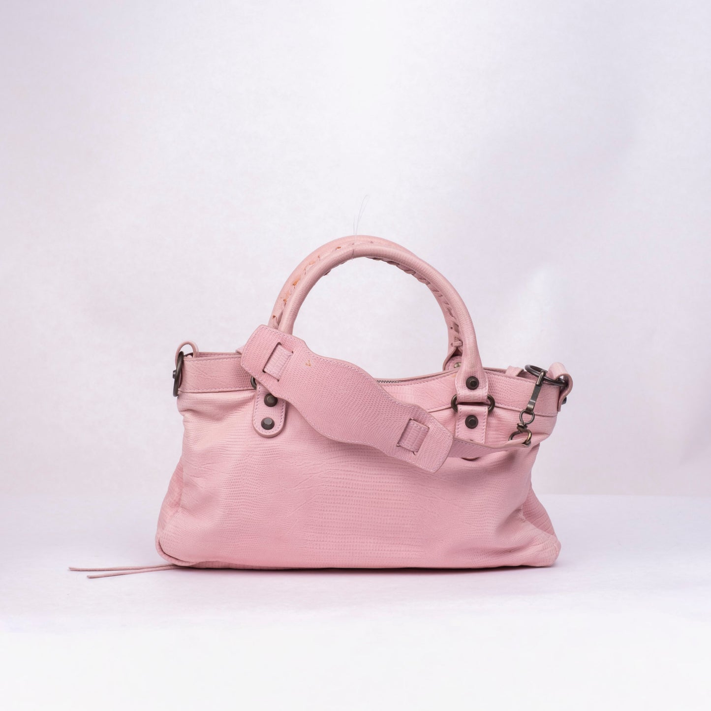 RARE Balenciaga Pink Leather Lizard Embossed First City Bag