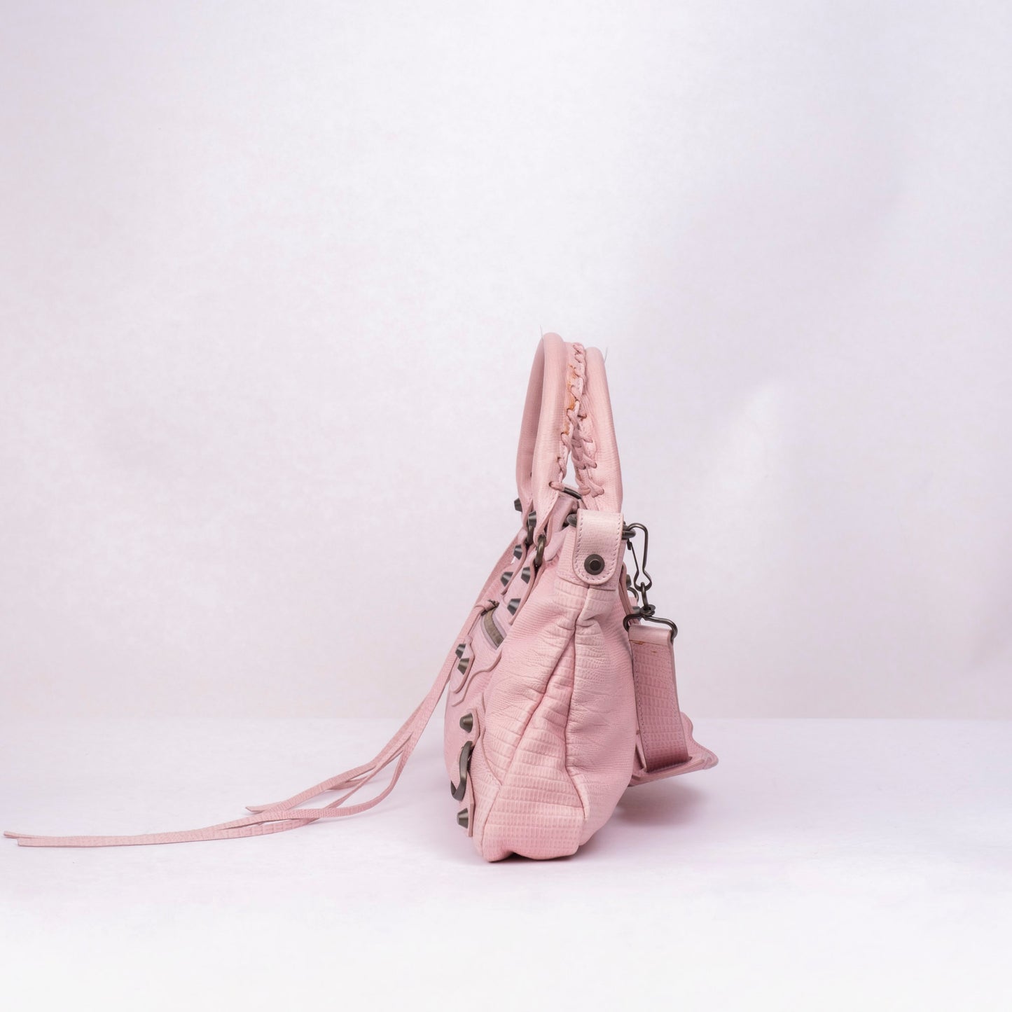 RARE Balenciaga Pink Leather Lizard Embossed First City Bag