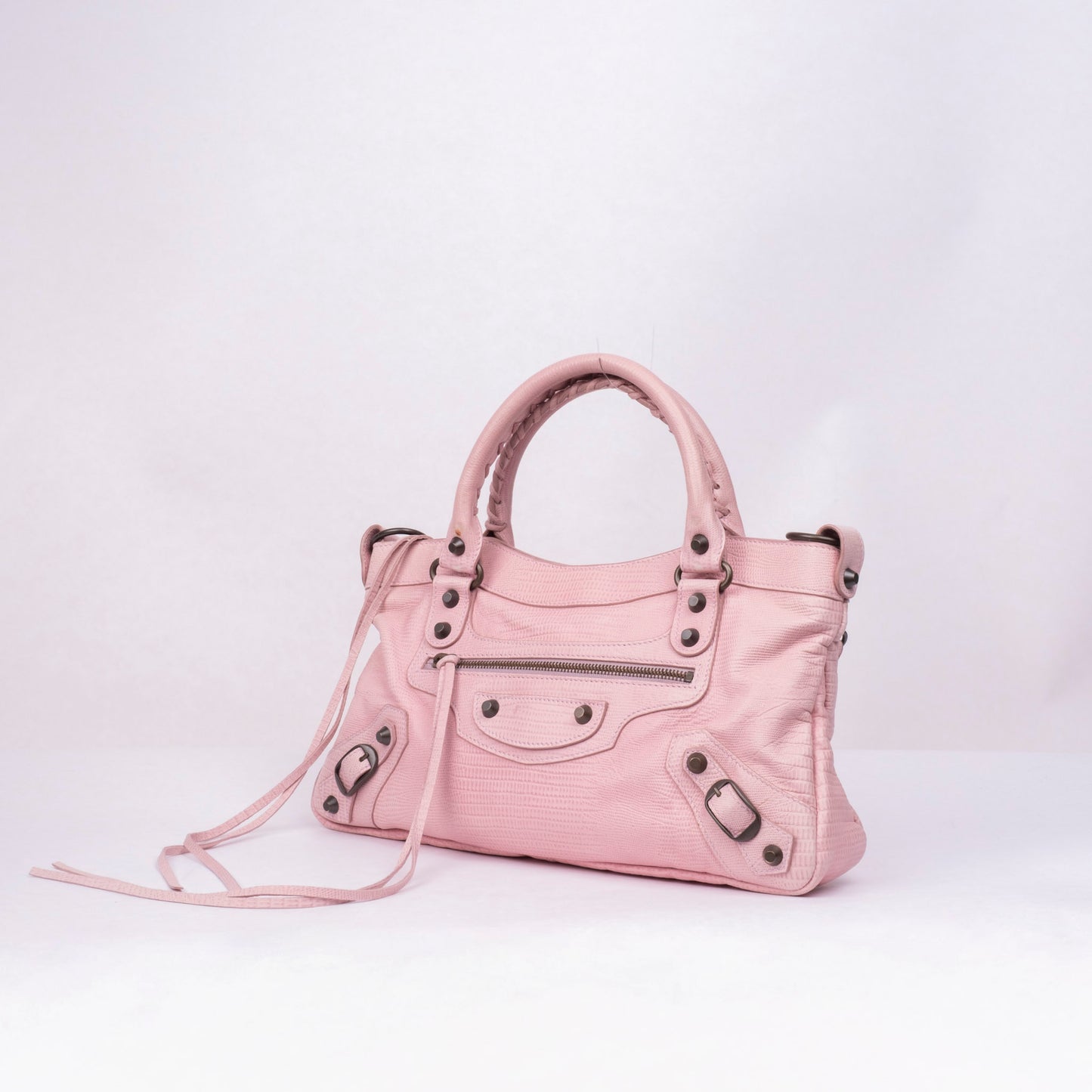 RARE Balenciaga Pink Leather Lizard Embossed First City Bag