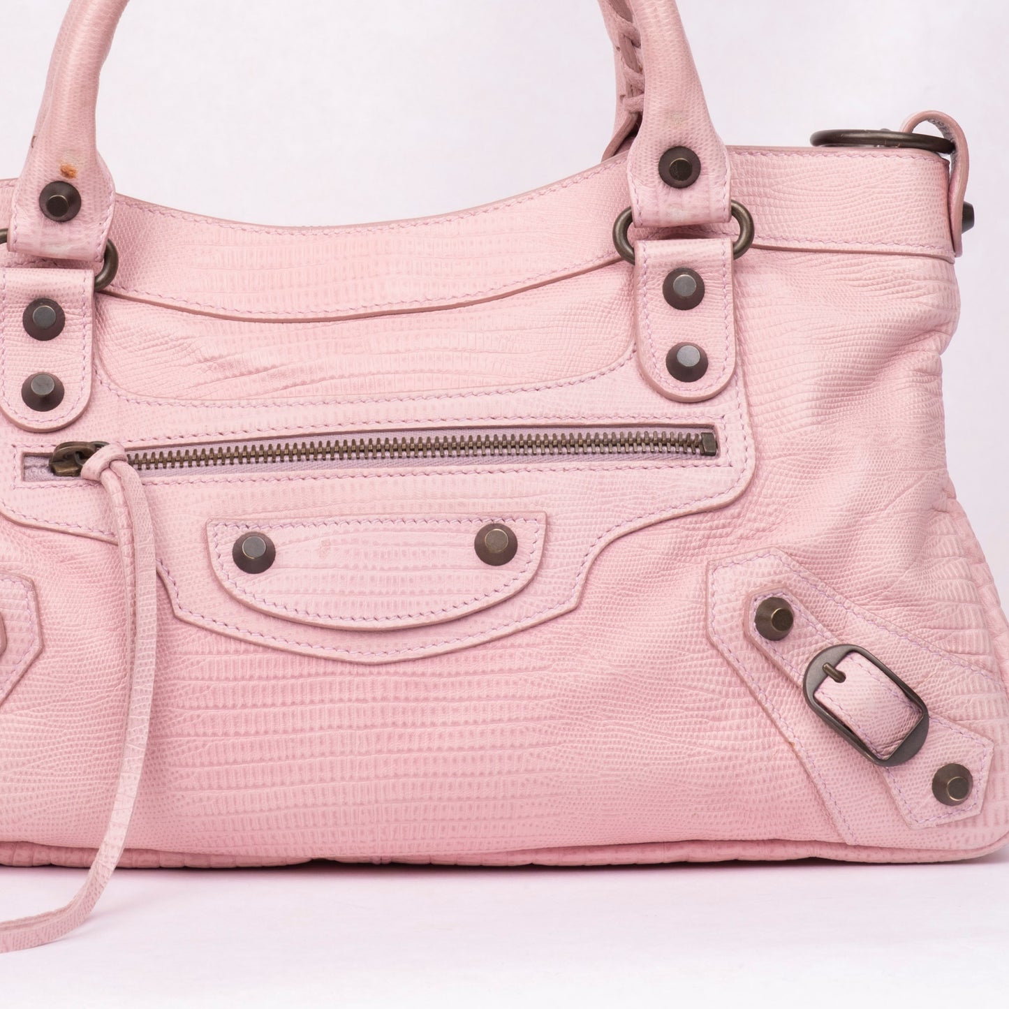RARE Balenciaga Pink Leather Lizard Embossed First City Bag