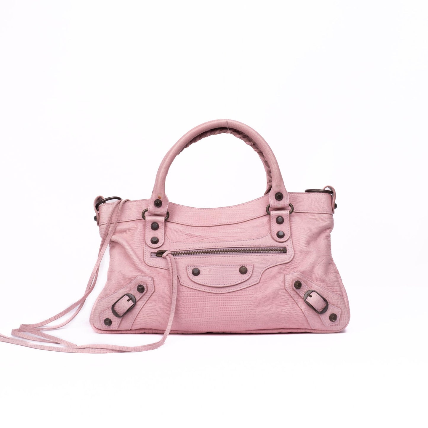 RARE Balenciaga Pink Leather Lizard Embossed First City Bag