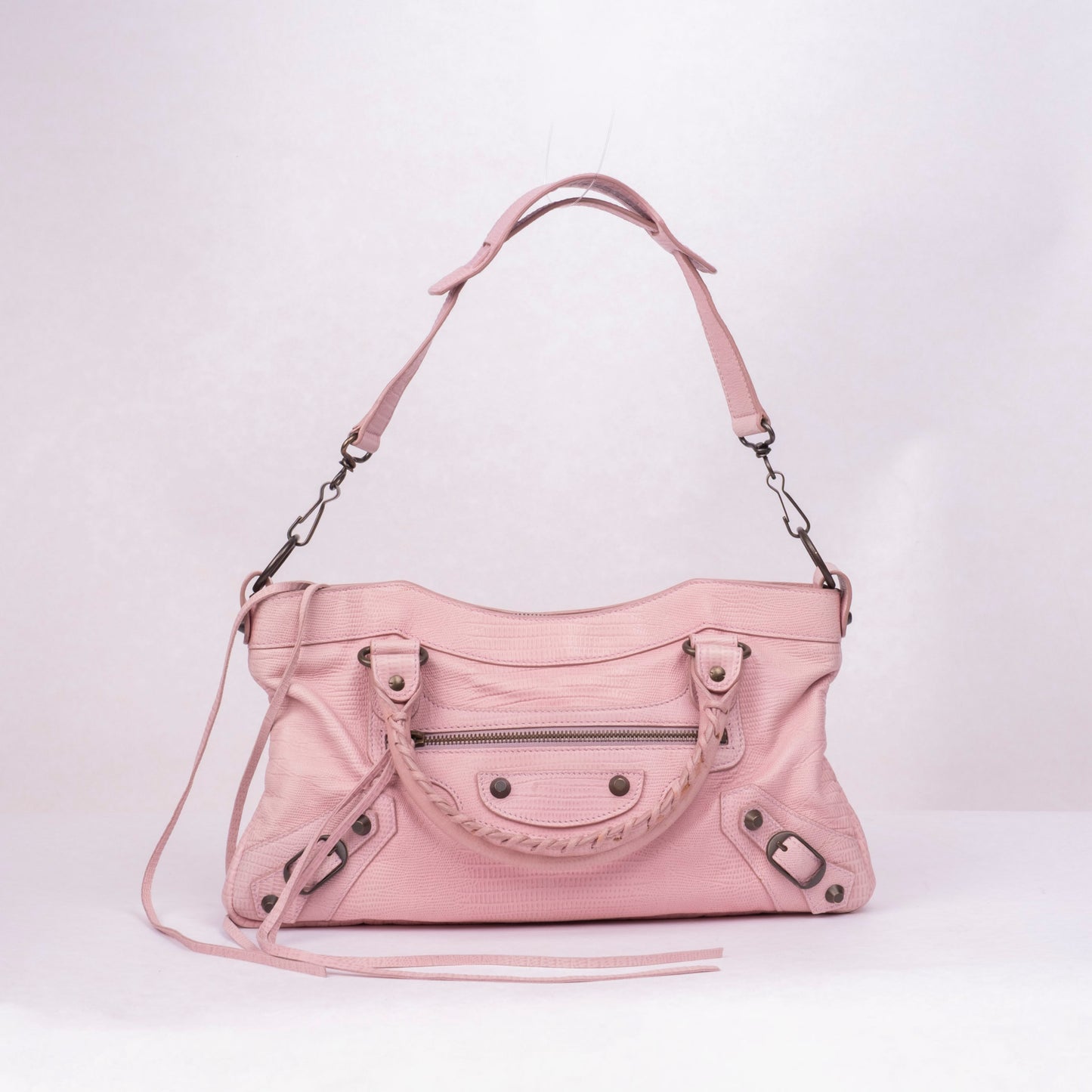 RARE Balenciaga Pink Leather Lizard Embossed First City Bag