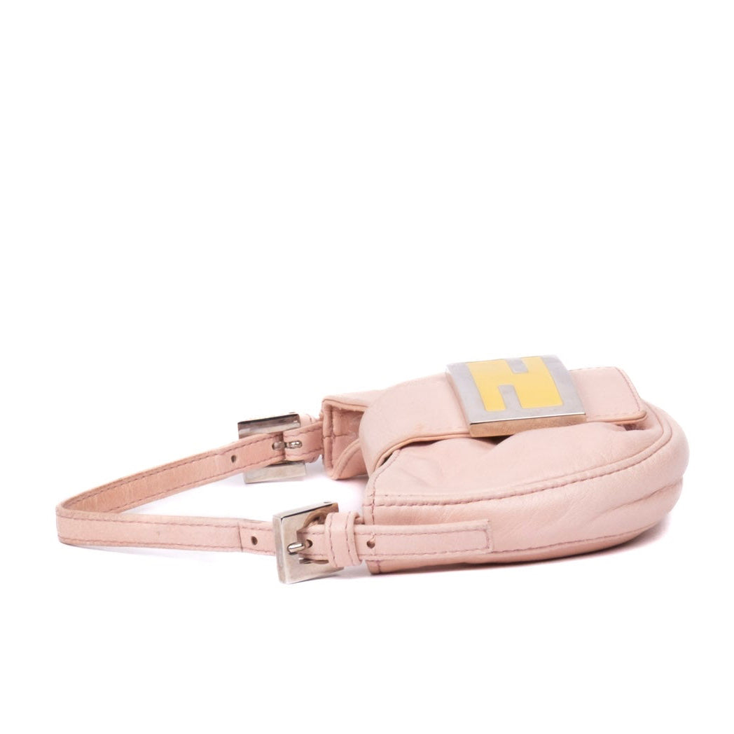 Fendi Pink Lambskin & Yellow Hardware Leather Mini Croissant Bag