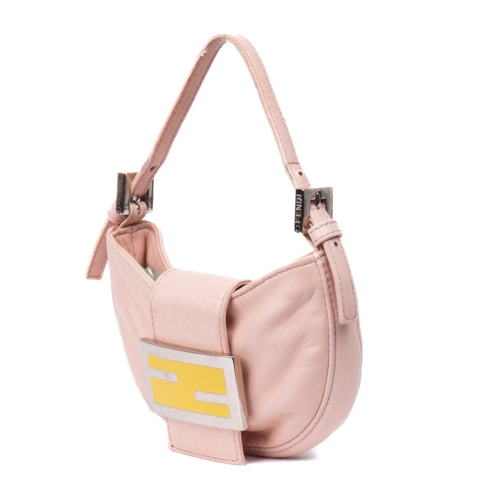 Fendi Pink Lambskin & Yellow Hardware Leather Mini Croissant Bag