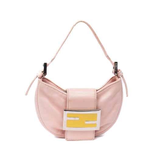 Fendi Pink Lambskin & Yellow Hardware Leather Mini Croissant Bag