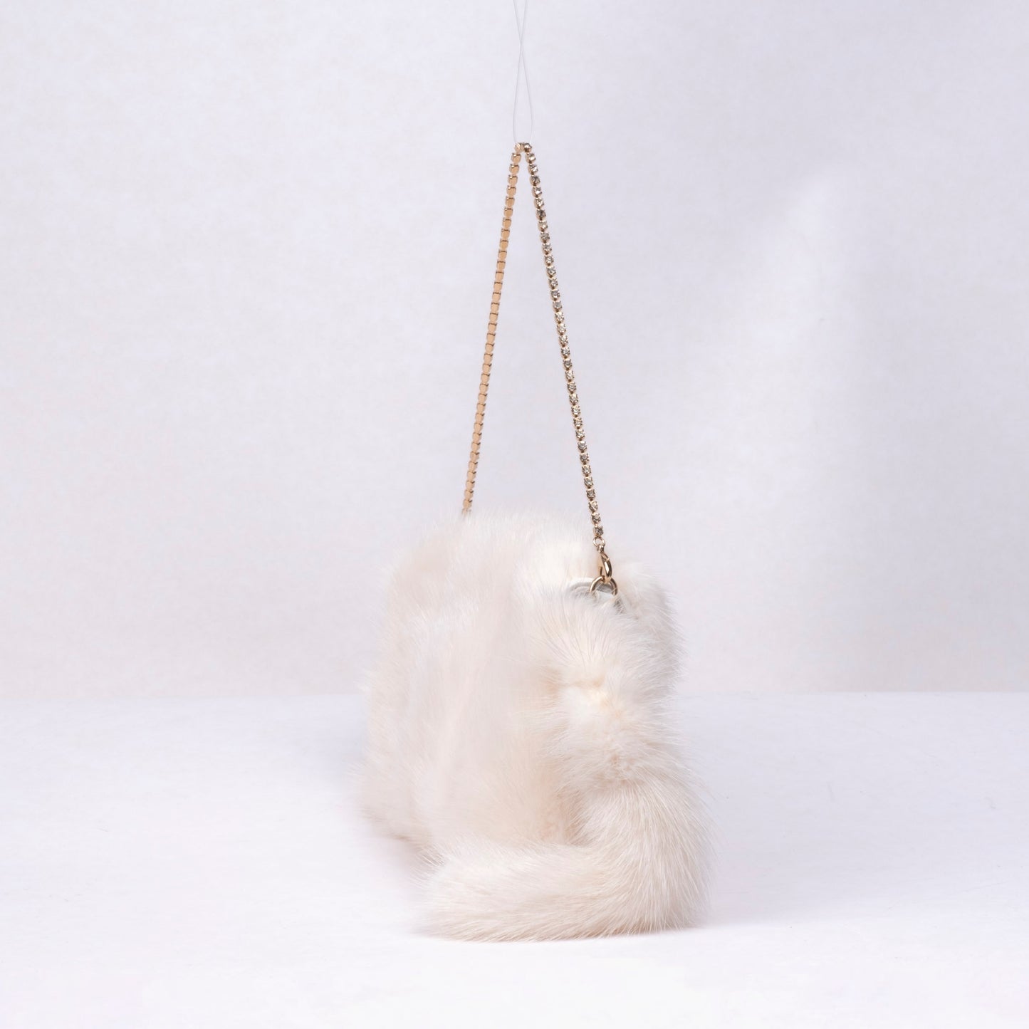 RARE Gucci White Mink Fur Tom Ford Era Chain Crystal Clutch