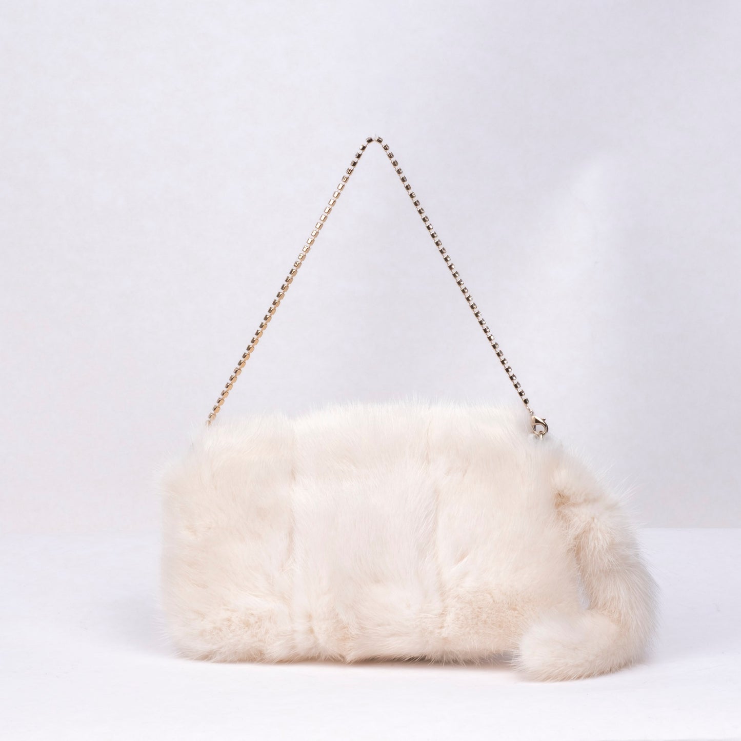 RARE Gucci White Mink Fur Tom Ford Era Chain Crystal Clutch
