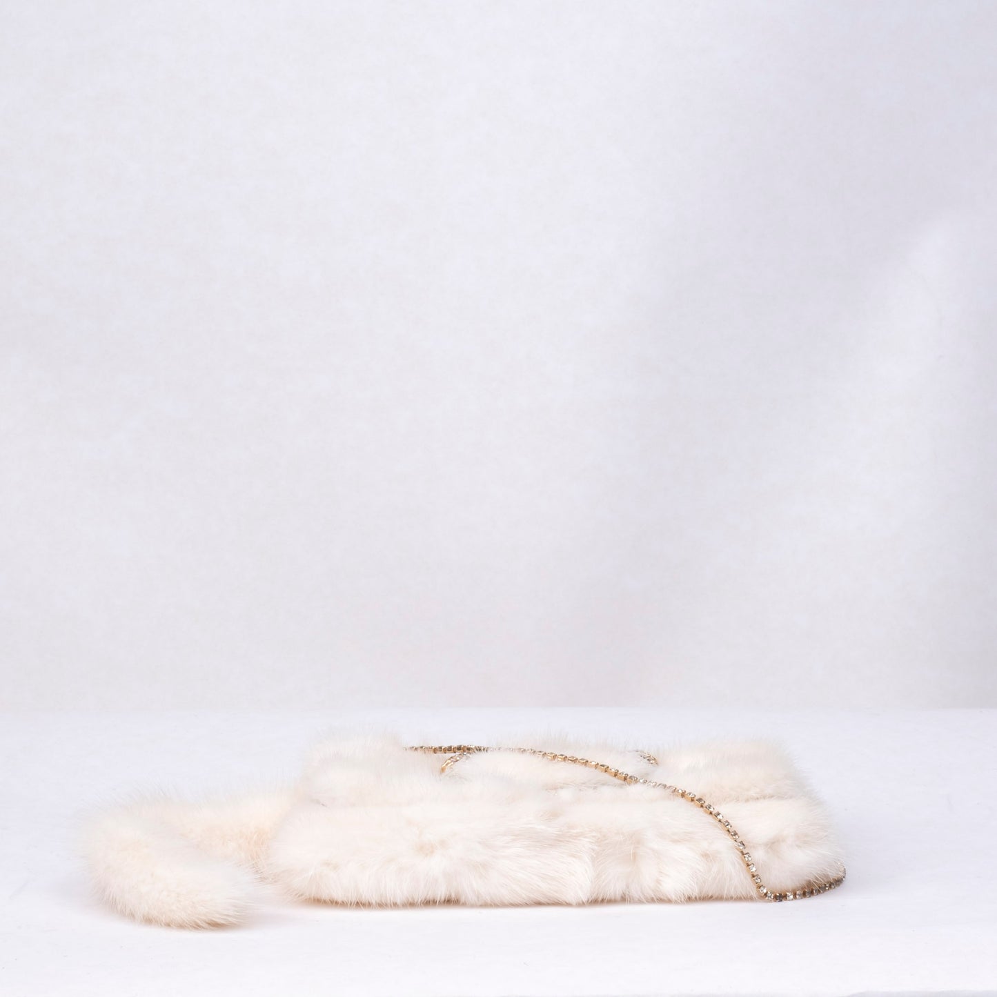 RARE Gucci White Mink Fur Tom Ford Era Chain Crystal Clutch