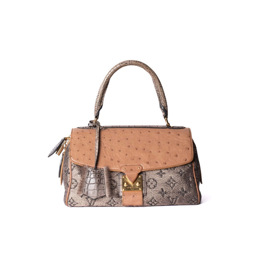 RARE Louis Vuitton Brown Multicolored Monogram Ostrich & Alligator Comédie Carousel Top Handle Bag