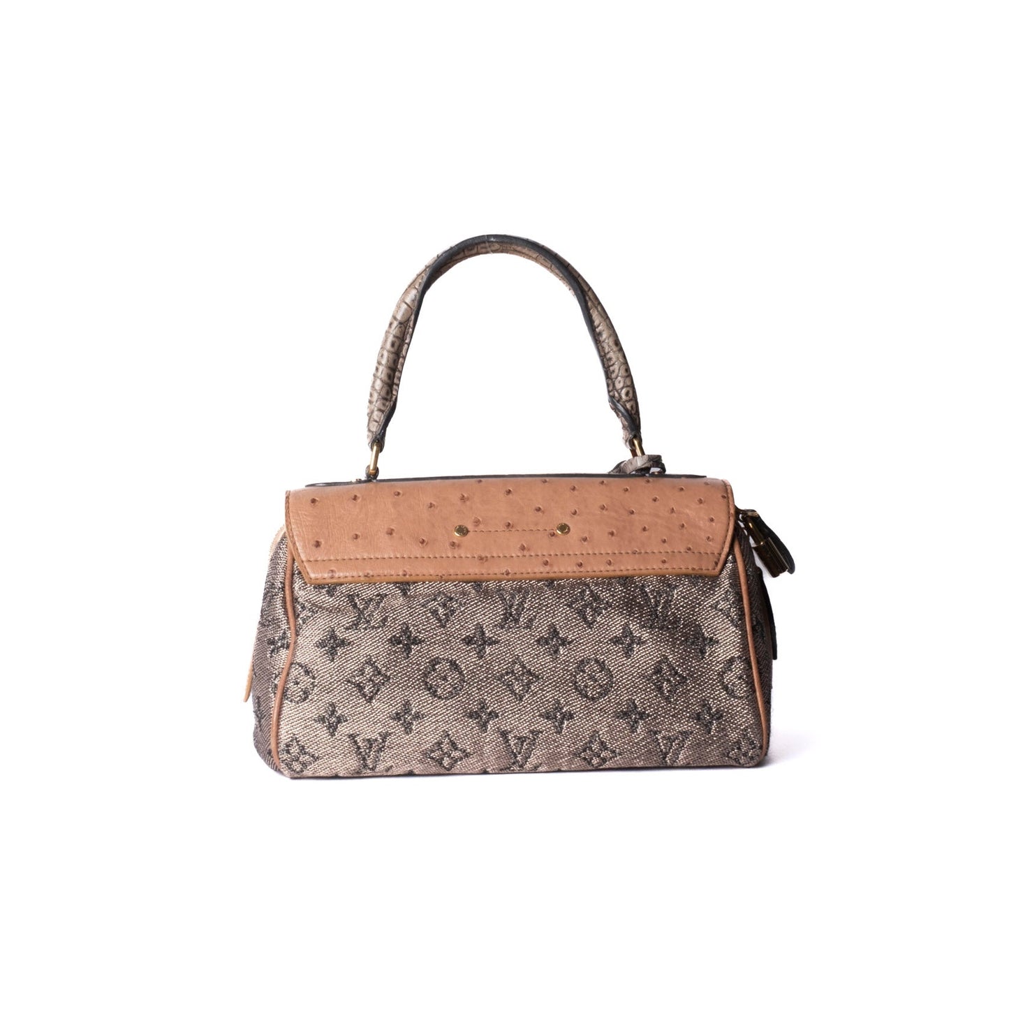 RARE Louis Vuitton Brown Multicolored Monogram Ostrich & Alligator Comédie Carousel Top Handle Bag