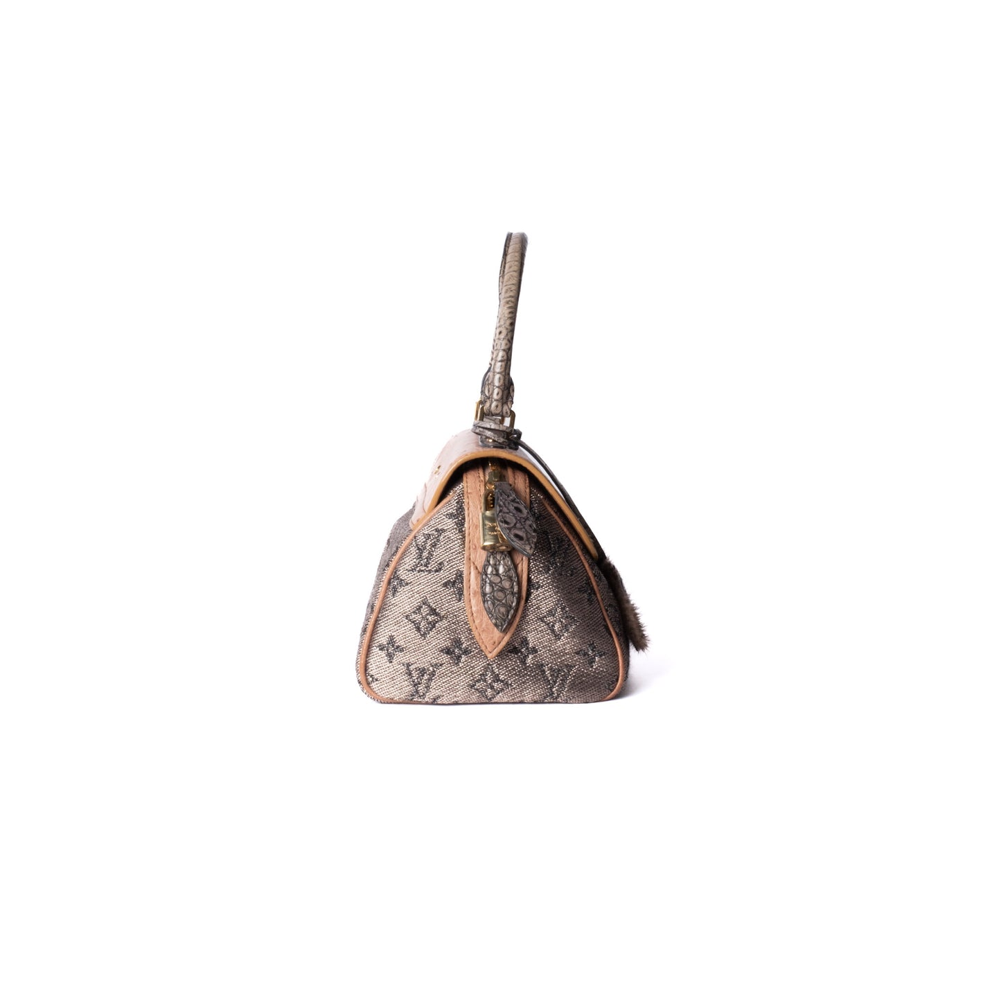 RARE Louis Vuitton Brown Multicolored Monogram Ostrich & Alligator Comédie Carousel Top Handle Bag