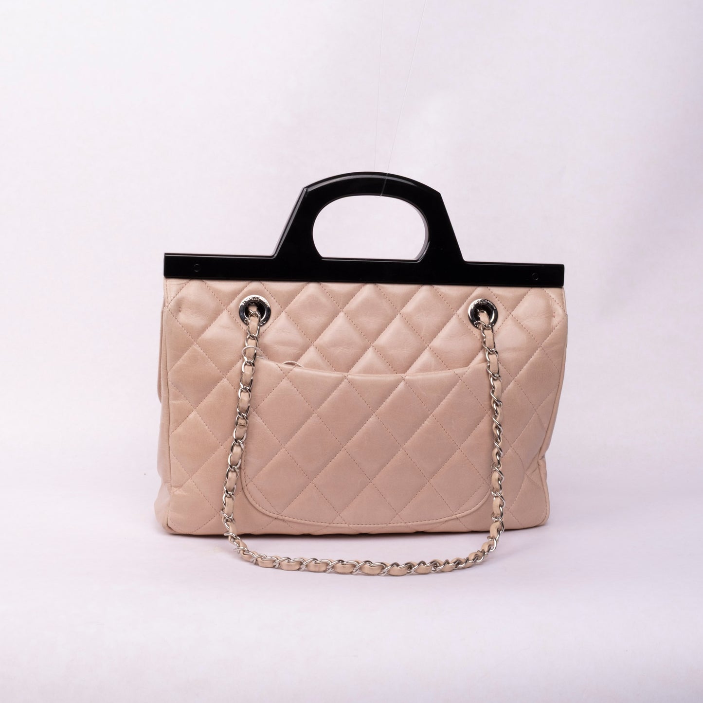 Chanel 2014 Beige Lambskin Quilted Acrylic Handle Delivery Flap