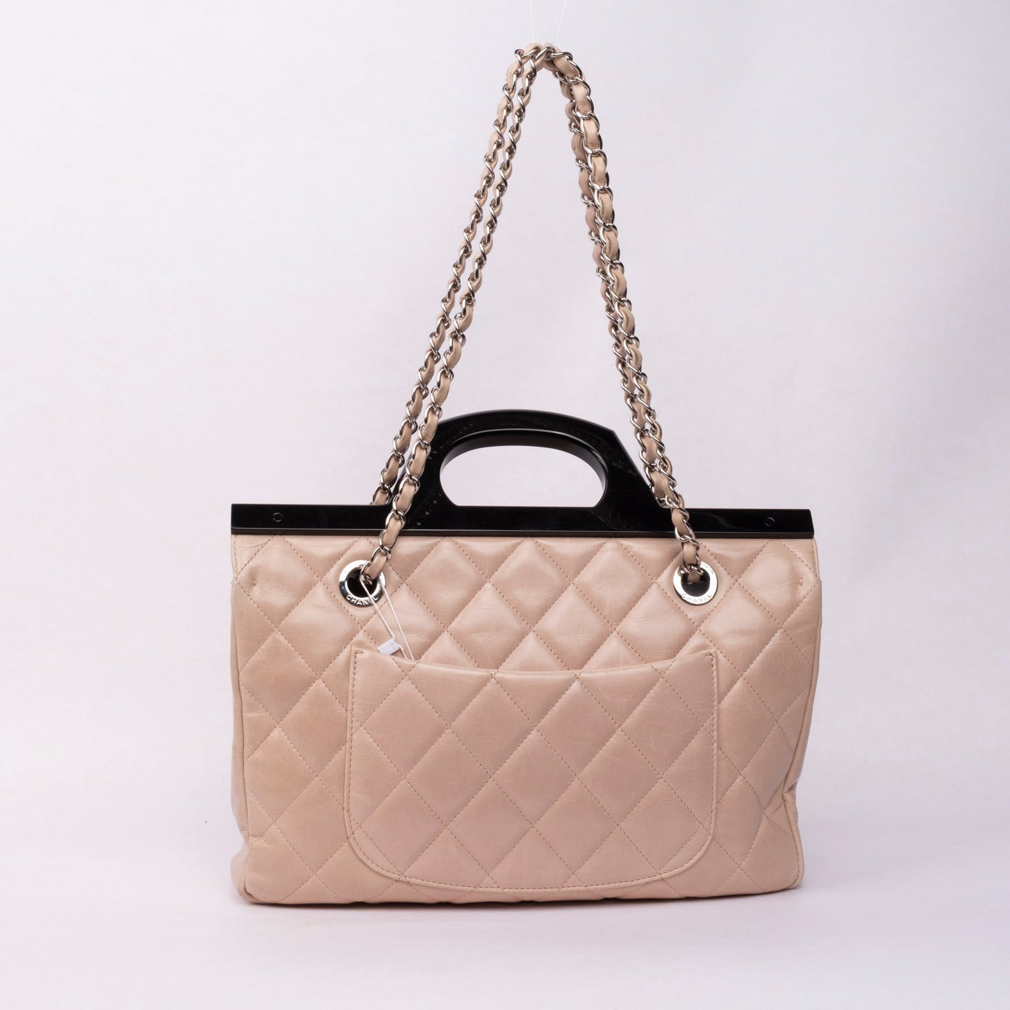 Chanel 2014 Beige Lambskin Quilted Acrylic Handle Delivery Flap