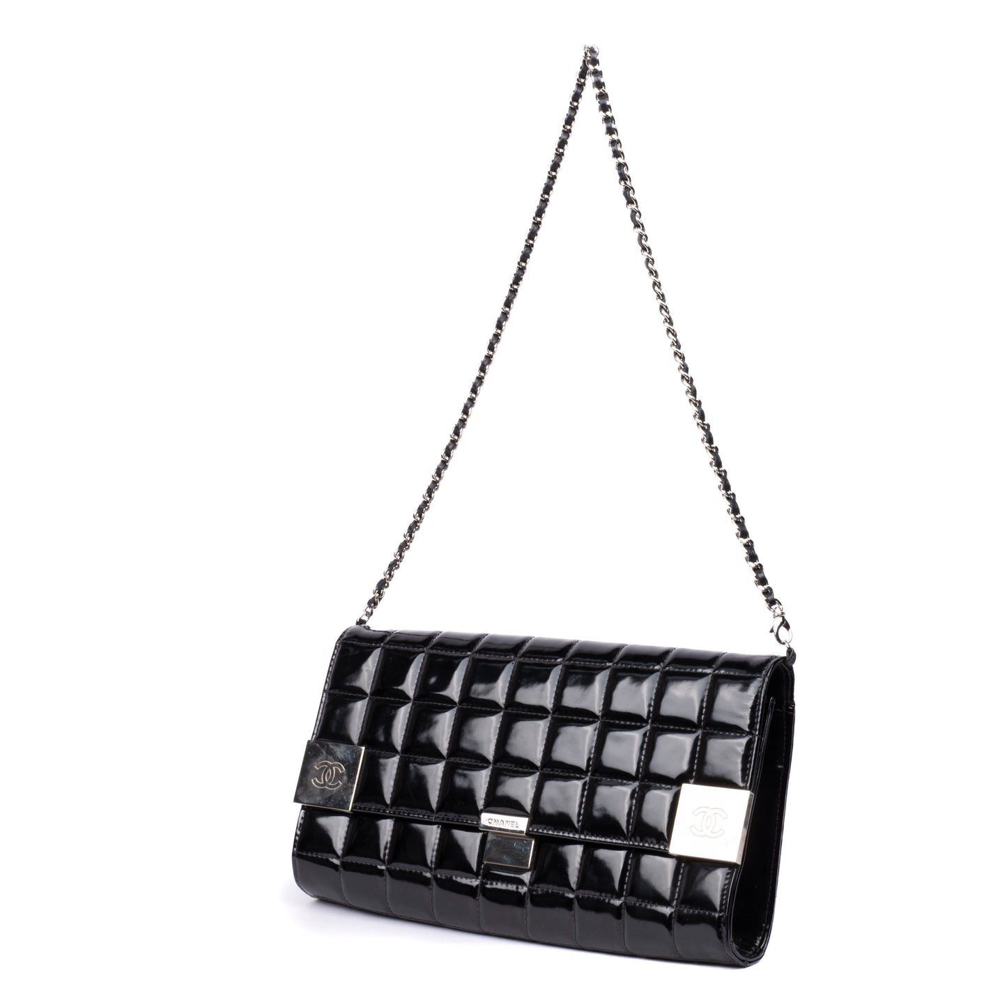 Chanel Black Patent Leather Chocolate Bar Shoulder Bag