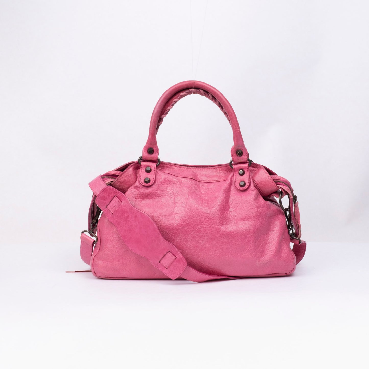 Balenciaga Pink Leather Town City Bag w/ Crossbody Strap