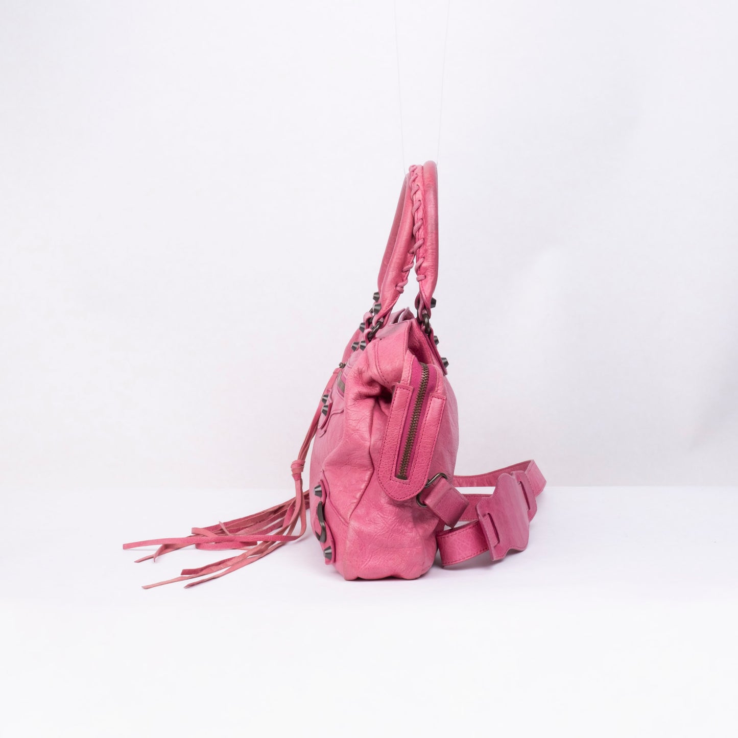 Balenciaga Pink Leather Town City Bag w/ Crossbody Strap