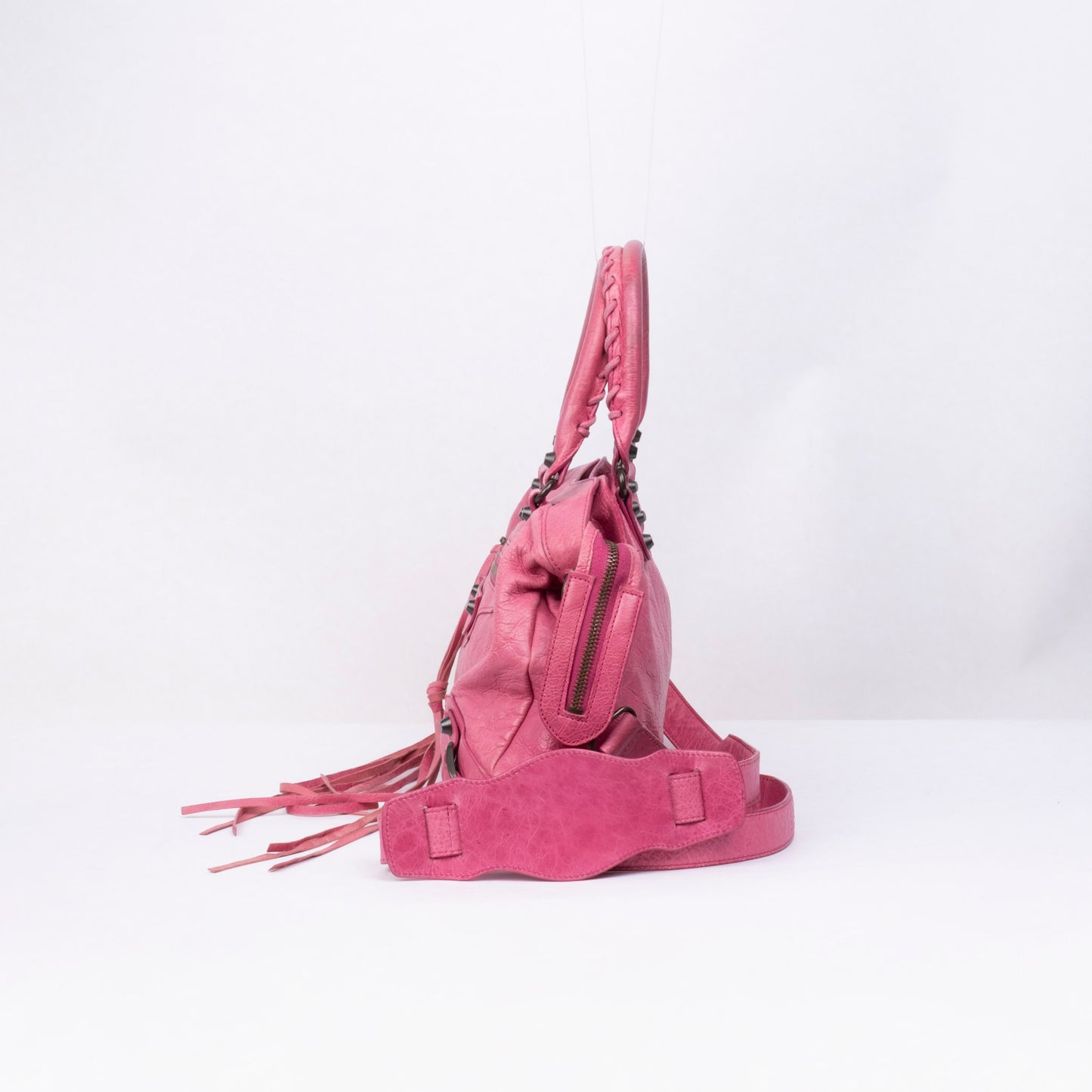 Balenciaga Pink Leather Town City Bag w/ Crossbody Strap