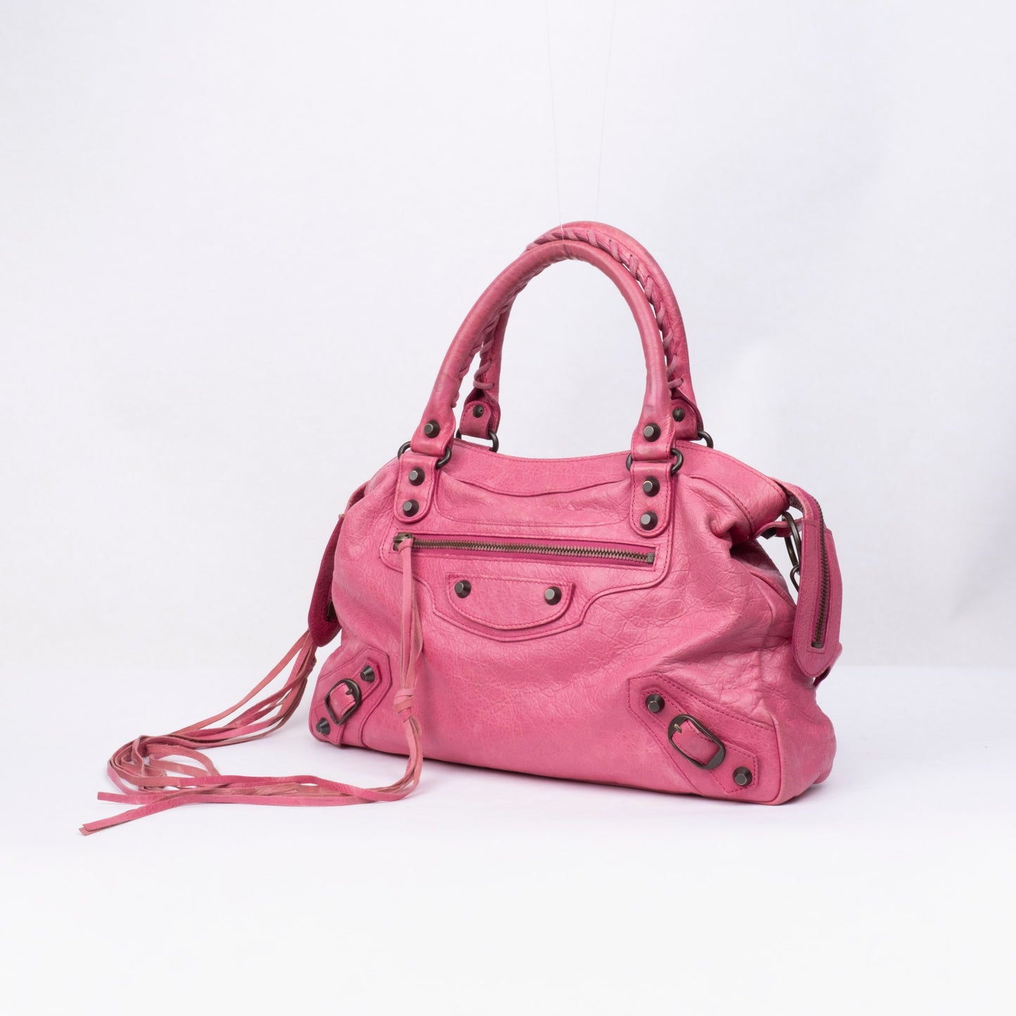 Balenciaga Pink Leather Town City Bag w/ Crossbody Strap