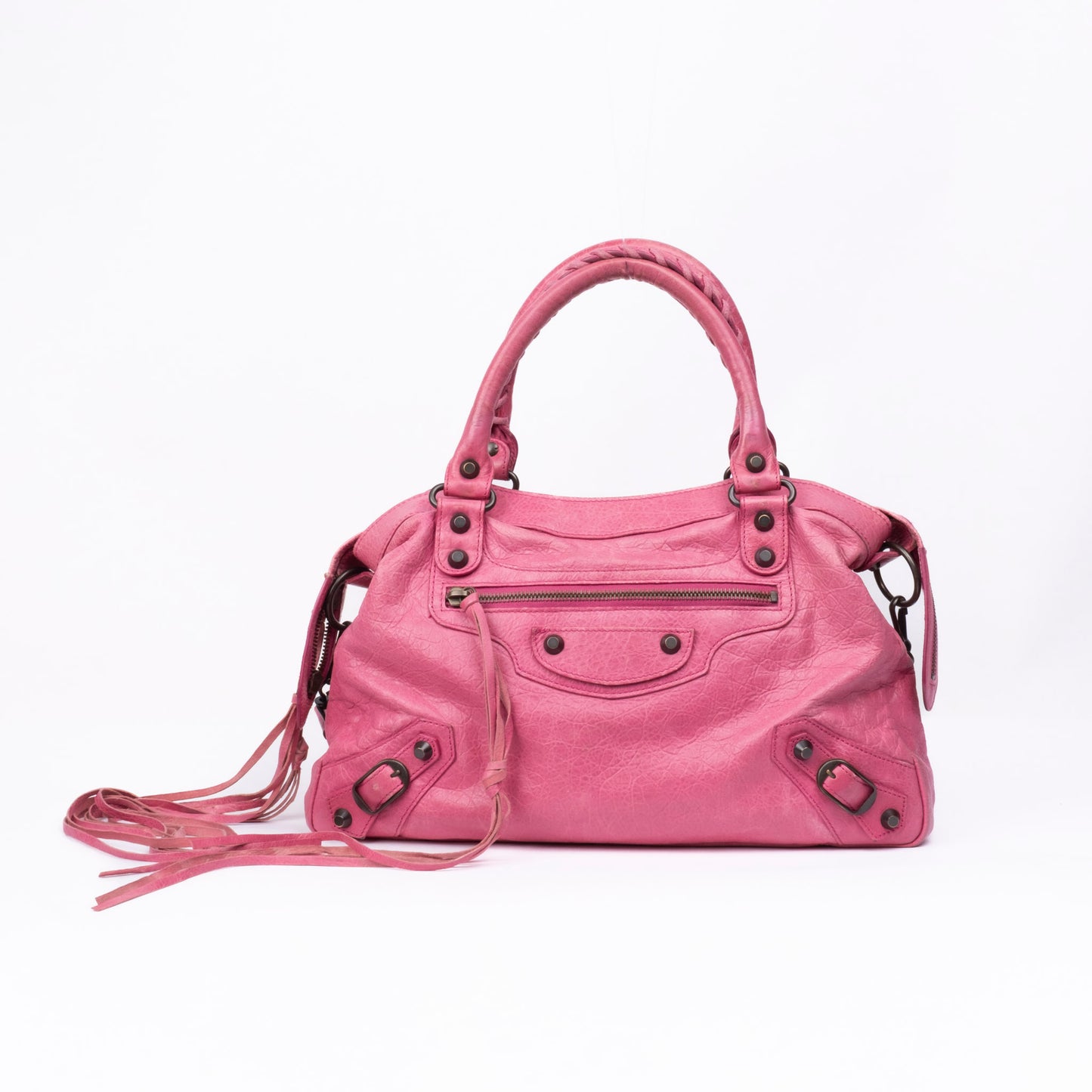 Balenciaga Pink Leather Town City Bag w/ Crossbody Strap