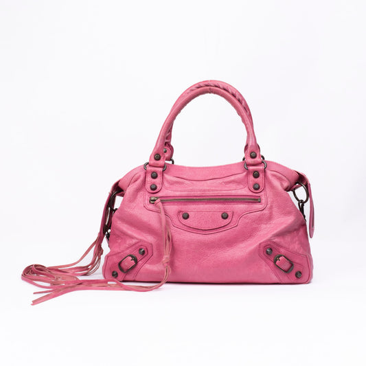 Balenciaga Pink Leather Town City Bag w/ Crossbody Strap