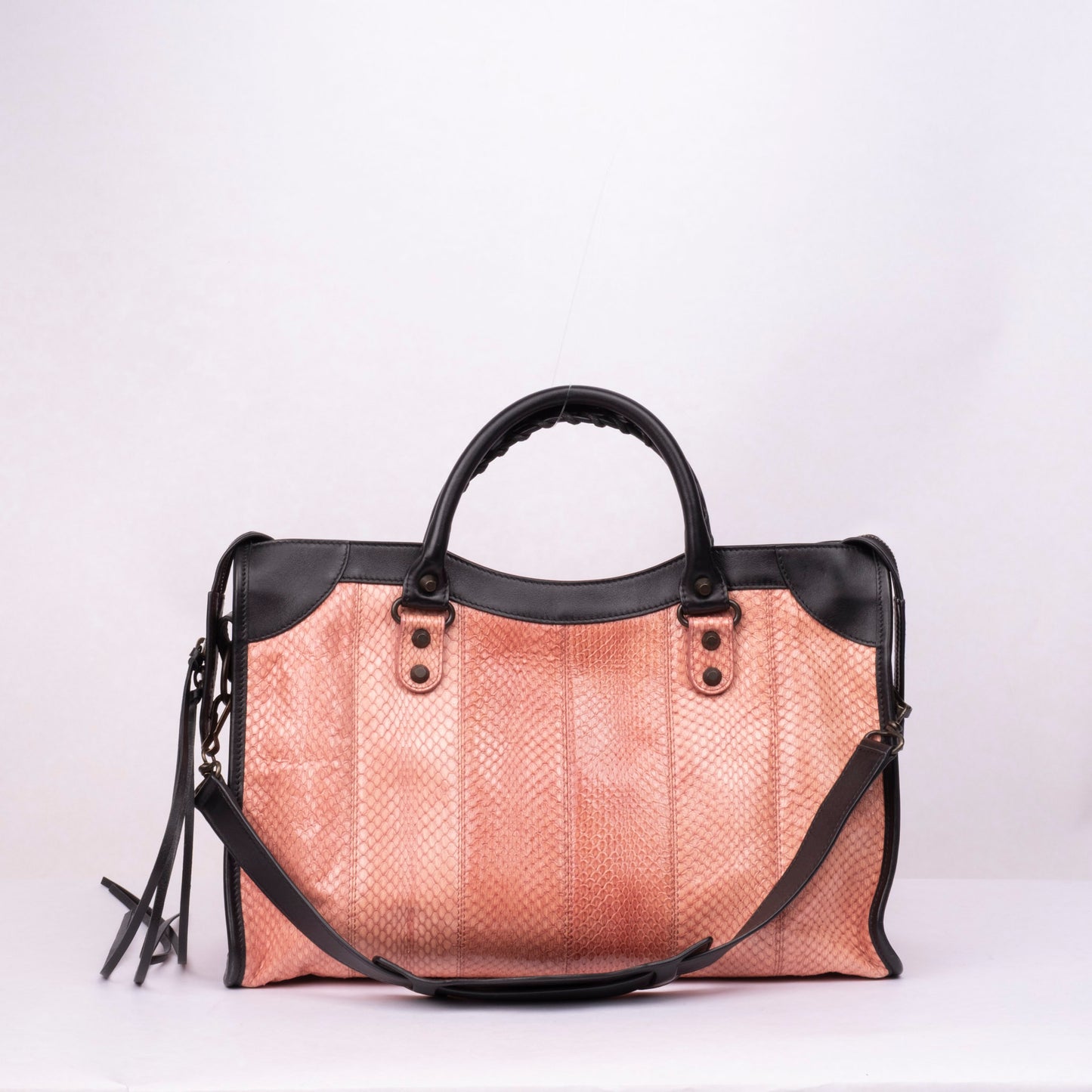 RARE Balenciaga Python Salmon Pink & Black City Bag