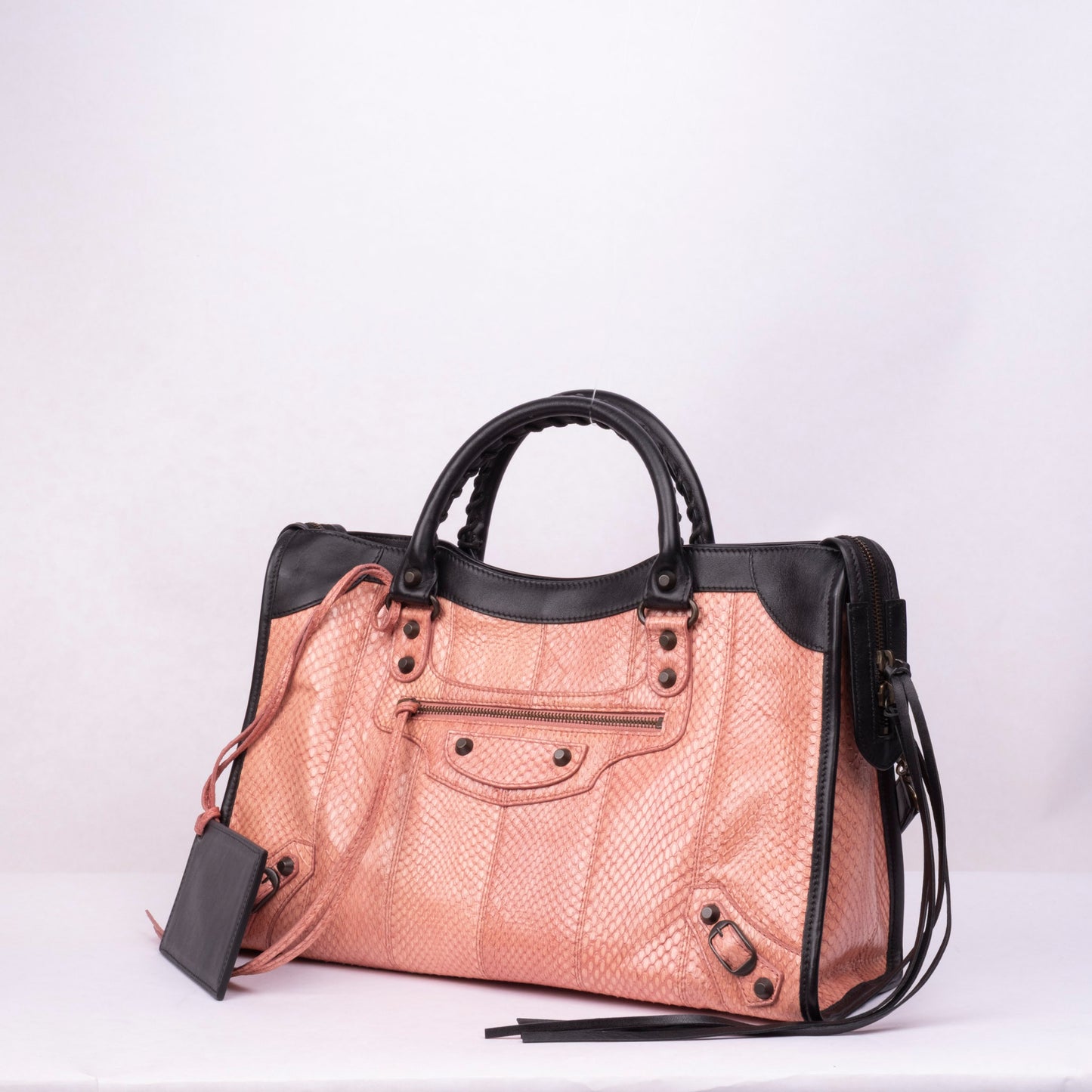 RARE Balenciaga Python Salmon Pink & Black City Bag