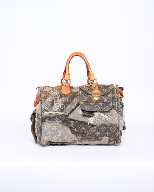Louis Vuitton Black Denim Monogram Patchwork Bowler Bag