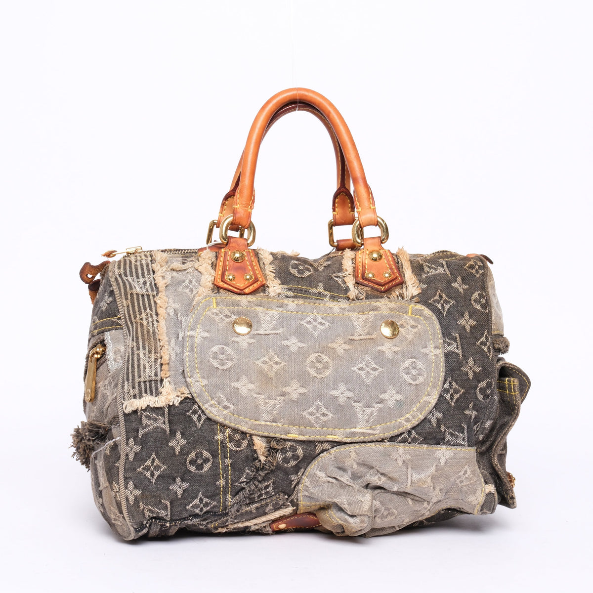 Louis Vuitton Black Denim Monogram Patchwork Bowler Bag